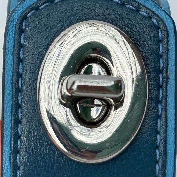 Coach Teal Blue Leather Turnlock Cuff Bracelet - Picture 3 of 5